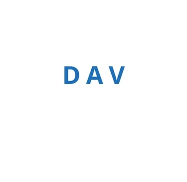 Domestic Abuse and Violence image. Words DAV white background on Blue writing Open sans script