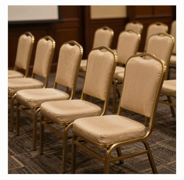 Banquet chair with breathable mesh back and comfortable seat, designed for long events.