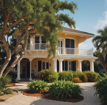 A spacious backyard with outdoor seating.