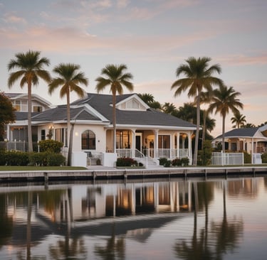 A modern home with a well-manicured lawn.