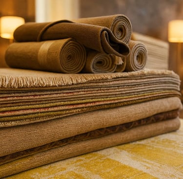 Stack of handmade luxury carpets - Vezari Living