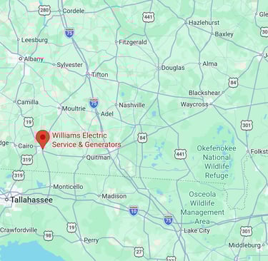 South Georgia and North Florida, Location Map for Williams Electric Service & Generators