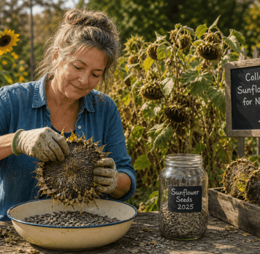 collecting sunflower seeds for next year