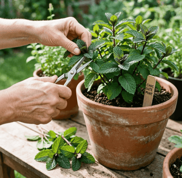 Pruning and Harvesting Chocolate Mint