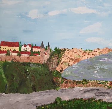 Réf : PAY220809. Cité médiévale. 50x44cm. 180€.