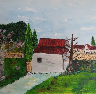 Réf : PAY230313. Scène printanière. 44x33cm. 120€.