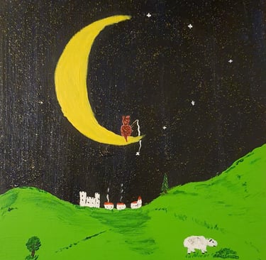 Réf : ENF240224. Chat à la pèche. Carton entoilé 21x30cm. 25€.