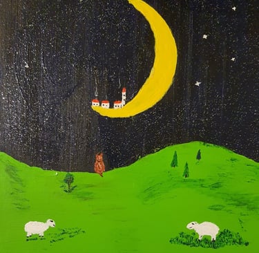 Réf : ENF240223. Rêve de chat. Carton entoilé, 21x30cm. 25€.