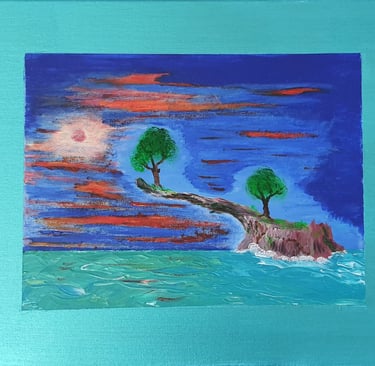 Réf : SUR240512. Coucher de soleil sur l'ile. 30x24cm. 80€.