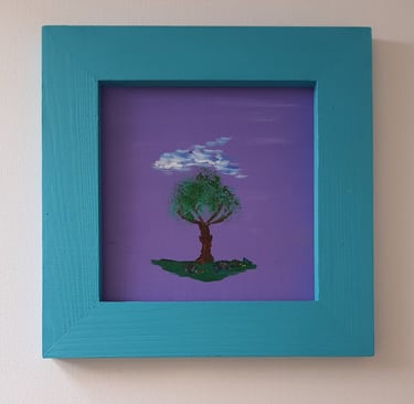 Réf : SUR240629. Arbre sous nuage. 21x21cm.  45€.