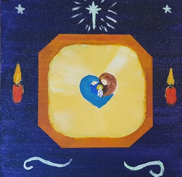 Réf : NAT240904. La nativité 1. Carton entoilé 25x25cm. 30€