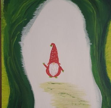 Réf : NOE241113. Gnome dans la grotte. 24x33cm. 20€