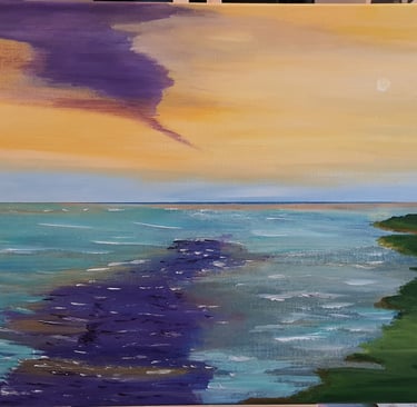 Réf : PAY250418. Marée montante aux aurores.50x40cm. 180€.