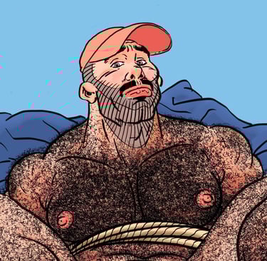 Hairy man bondage art print by Alx
