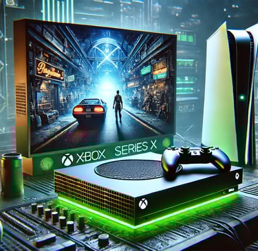 Xbox Series X emulando jogos de PS3 , enquanto um PS5 permanece inativo ao fundo