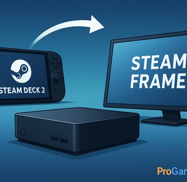Steam Deck 2, Steam Machine e Steam Frame representando o futuro da Valve.