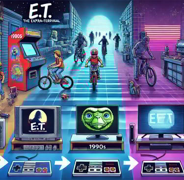 retratando a evolução histórica dos jogos adaptados, desde gráficos pixelados até visuais ultra-real