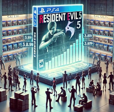 gráfico holográfico destacando Resident Evil 5 como um dos jogos mais vendidos da franquia