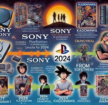 marcos históricos da Sony e Kadokawa até sua aliança em 2024, conectando PlayStation, Crunchyroll