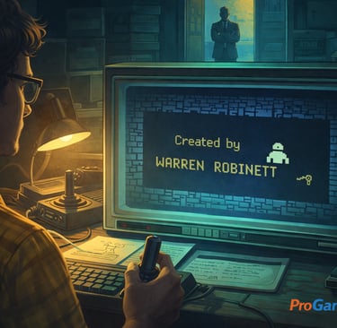 Ilustração mostrando desenvolvedor escondendo mensagem autoral como Easter Egg em jogo antigo