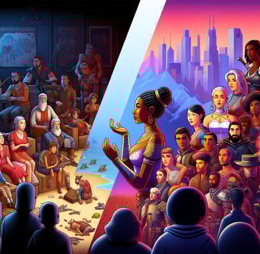 comparando a falta de diversidade nos games antigos com a inclusão crescente nos jogos modernos.