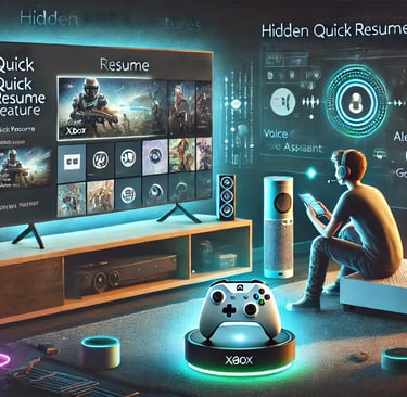 jogador explorando recursos ocultos do Xbox, como Quick Resume, integração com smartphone e assisten