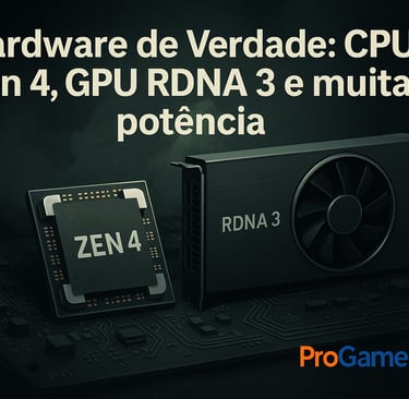 Chips Zen 4 e RDNA 3 em destaque sobre placa-mãe, simbolizando potência da Steam Machine.