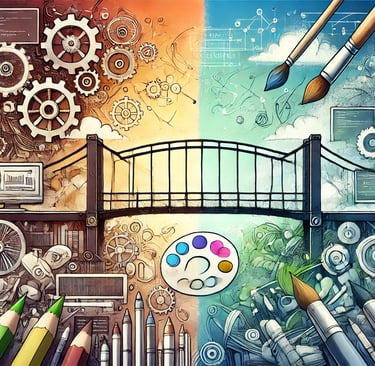 desafios técnicos e criativos em jogos adaptados, com engrenagens e esboços de arte conectados