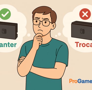 Jogador decidindo entre manter ou trocar acessórios do Nintendo Switch.