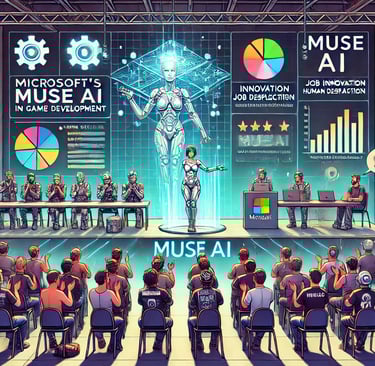 auditório com desenvolvedores discutindo o impacto da IA Muse , com opiniões divididas sobre inova