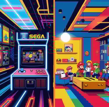 a video game room with a couch and a couch