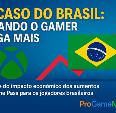 Bandeira do Brasil e logotipo do Xbox simbolizando aumento de preços do Game Pass.