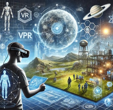 tendências futuras dos jogos de mundo aberto, com VR, AR e ambientes futuristas.