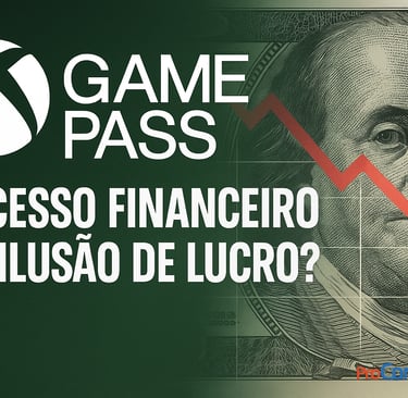 Logotipo do Xbox Game Pass com seta vermelha simbolizando incerteza financeira.