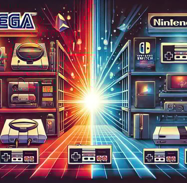 legado da rivalidade Sega e Nintendo com consoles clássicos, uma ponte de cartuchos e elementos