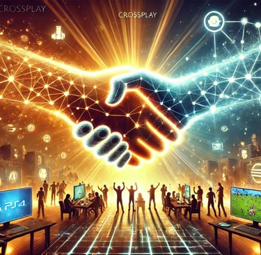 Aperto de mãos digital representando a união das plataformas de jogos e o impacto transformador