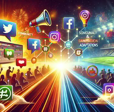 papel da comunidade e do marketing em jogos adaptados, com fóruns, redes sociais e eventos de esport