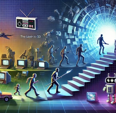 a group of people walking up stairs in a futuristic city