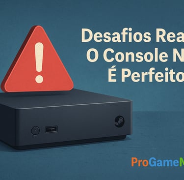 Steam Machine com ícone de alerta vermelho simbolizando desafios do console.