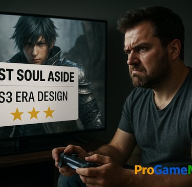 Jogador frustrado analisando Lost Soul Aside com crítica de design estilo PS3.