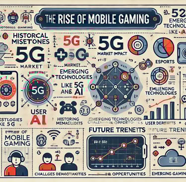 principais tópicos sobre a ascensão do mobile gaming, incluindo tecnologias, demografia e tendências