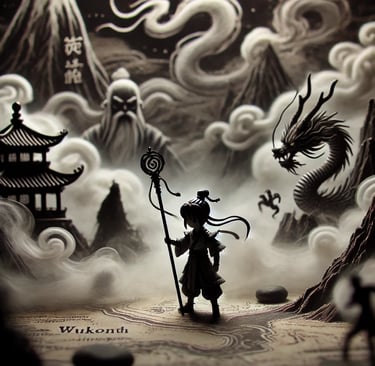 a man with a dragon on a map of a chinese dragon