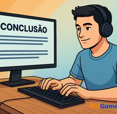 Gamer digitando diante de tela com título “Conclusão” em destaque.