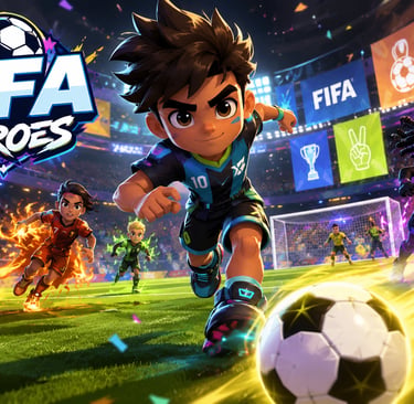 Jogador disputa partida de futebol arcade em um celular com efeitos de energia.