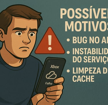 Causas possíveis do erro no app Xbox com destaque para bug, instabilidade e cache.