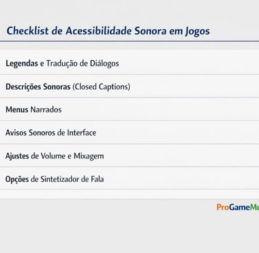 Checklist de recursos de acessibilidade sonora em jogos digitais.