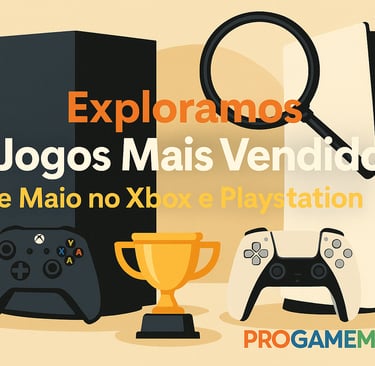 Consoles Xbox e PlayStation com lupa, troféu e título do artigo.