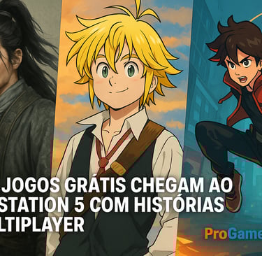 Conclusão do artigo com três personagens de jogos grátis para PlayStation 5 lado a lado.