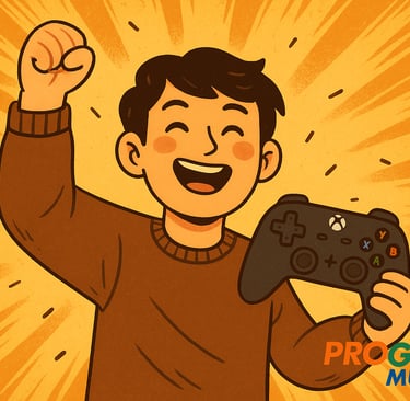 Jogador comemorando com controle na mão após aproveitar jogos grátis.