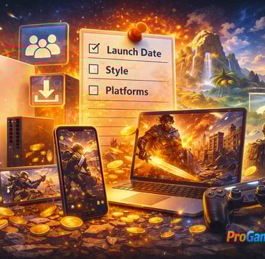 Consoles, PC e celular com moedas e checklist, destacando jogos grátis de janeiro